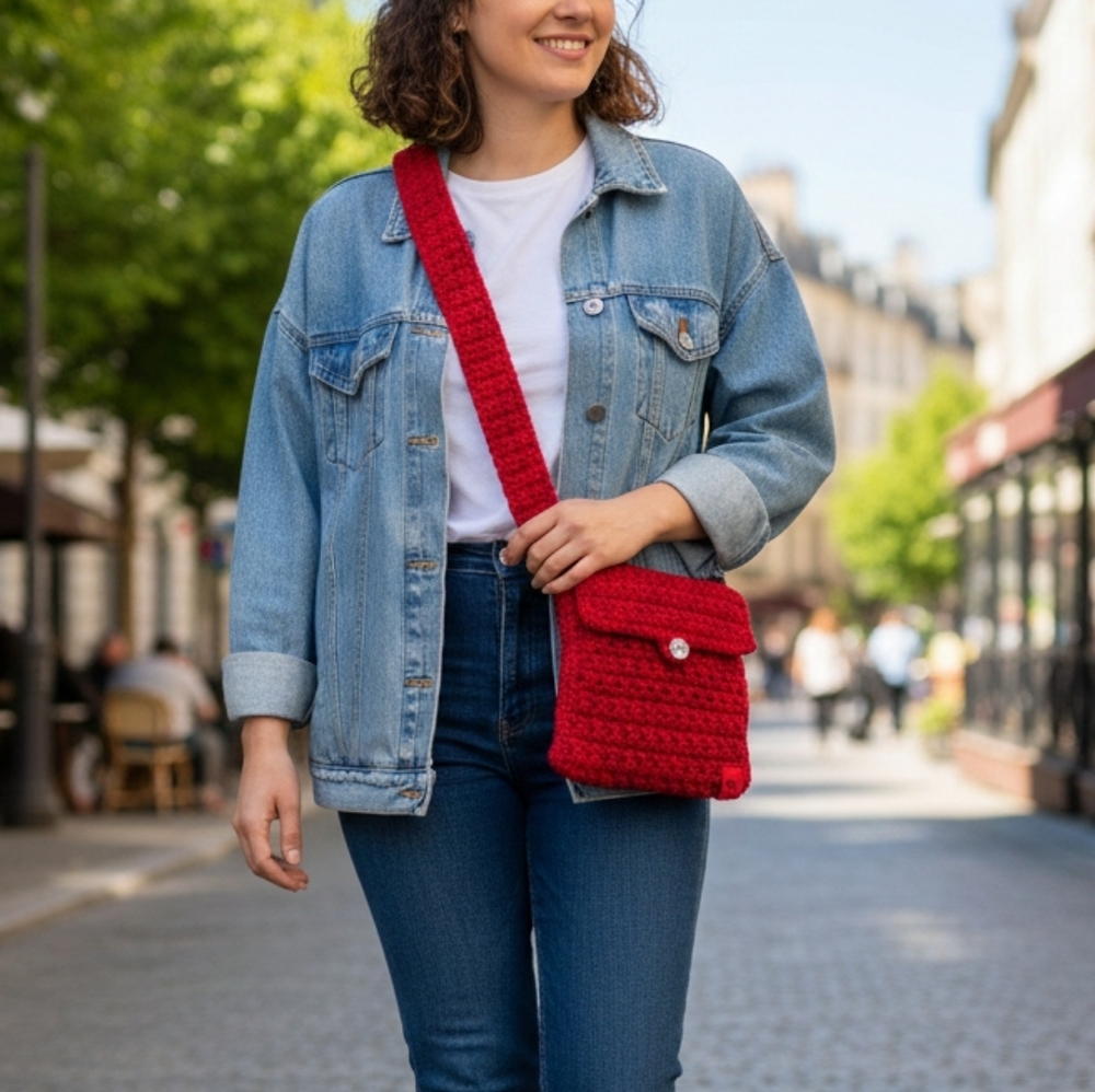 Elegant Red Handmade Crossbody Bag Medium Size